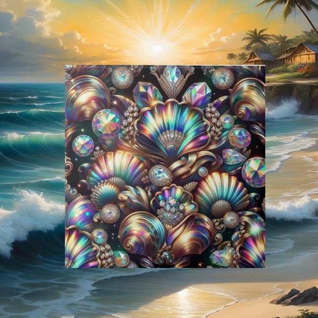 Opal Seashells Faux Diamond Coastal Ceramic Tile (Creator Uploaded)