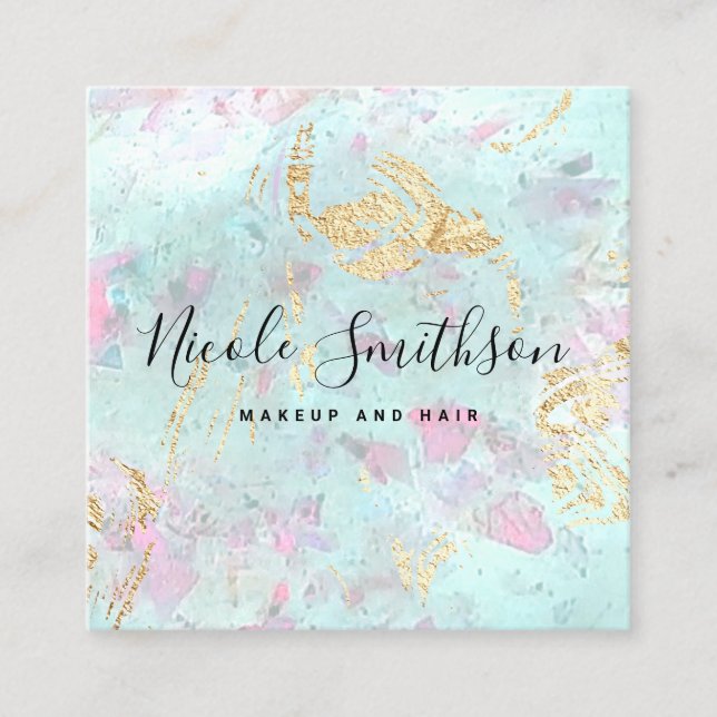 opal stone and FAUX gold foil details Square Business Card (Front)