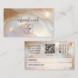 Opal Stone and gold Qr Code Referral Card