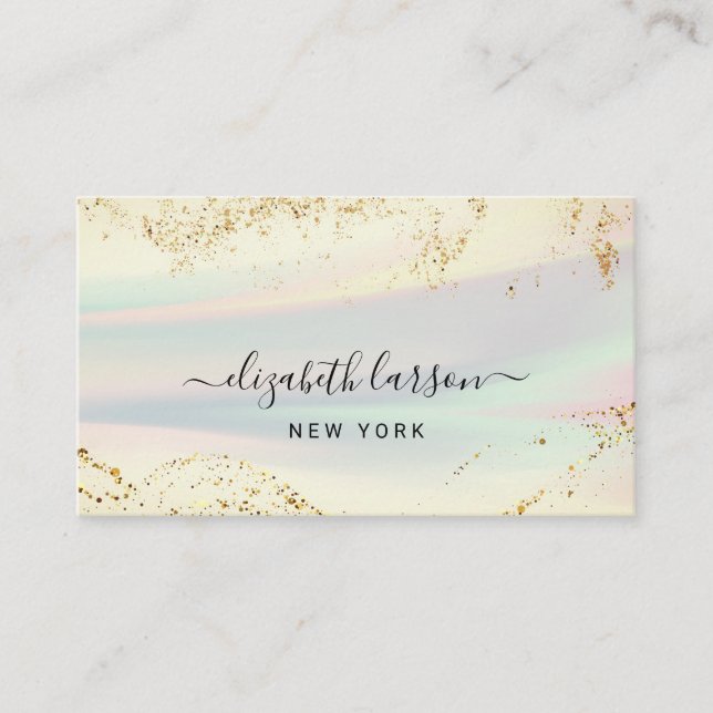 Opal Stone Gold Glitter Watercolor Personalized Business Card (Front)