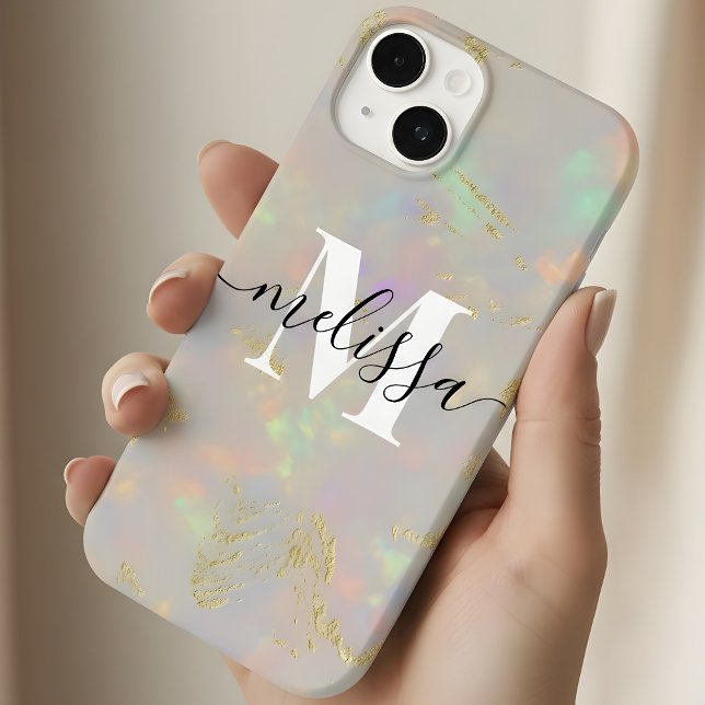 Opal Stone Monogram Calligraphy iPhone Case (Creator Uploaded)