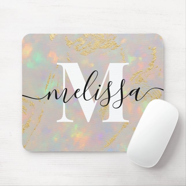 Opal Stone Monogram Calligraphy Mouse Mat (With Mouse)