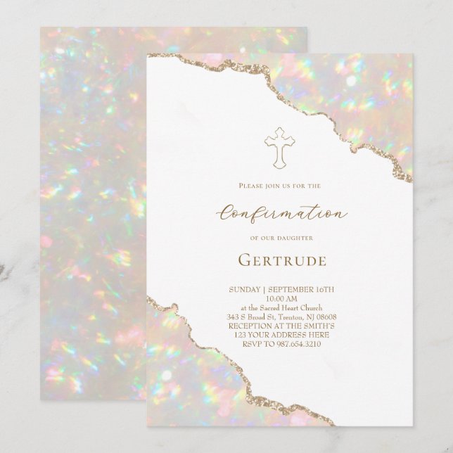  opal stone photo borders Confirmation Invitation (Front/Back)