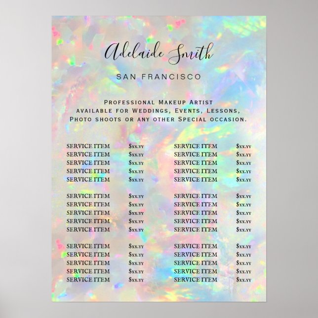  opal stone price list poster (Front)
