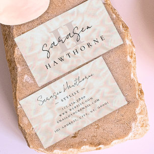 Opal Stone Rose Gold Monogram Initial Script Name Business Card