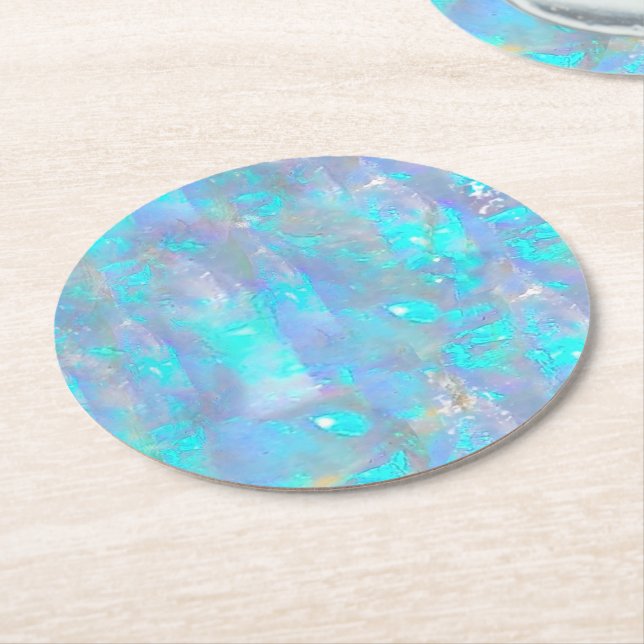 opal stone texture round paper coaster (Angled)