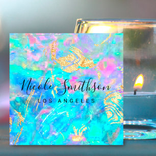 • opal texture and faux gold details square busine business card