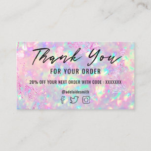 opal texture purple foil thank you business card