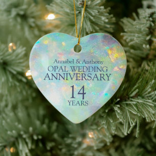 Opal Wedding Anniversary 14th heart photo ornament