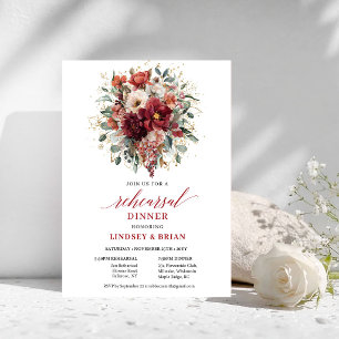 Opalescent Burgundy Greenery Rehearsal Dinner Invitation