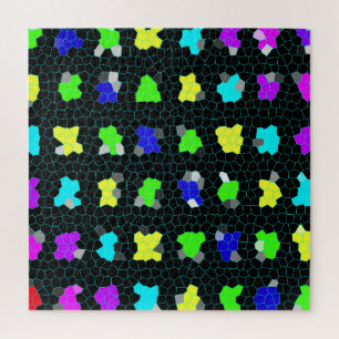 Opalescent Colorful Stained Glass Checks, Jigsaw Puzzle