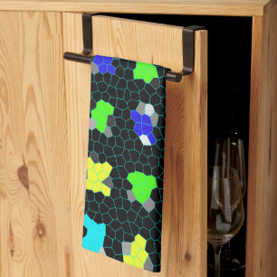 Opalescent Colorful Stained Glass Checks, Tea Towel