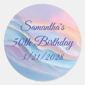 Opalescent Gemstone Art 50th Birthday Classic Round Sticker