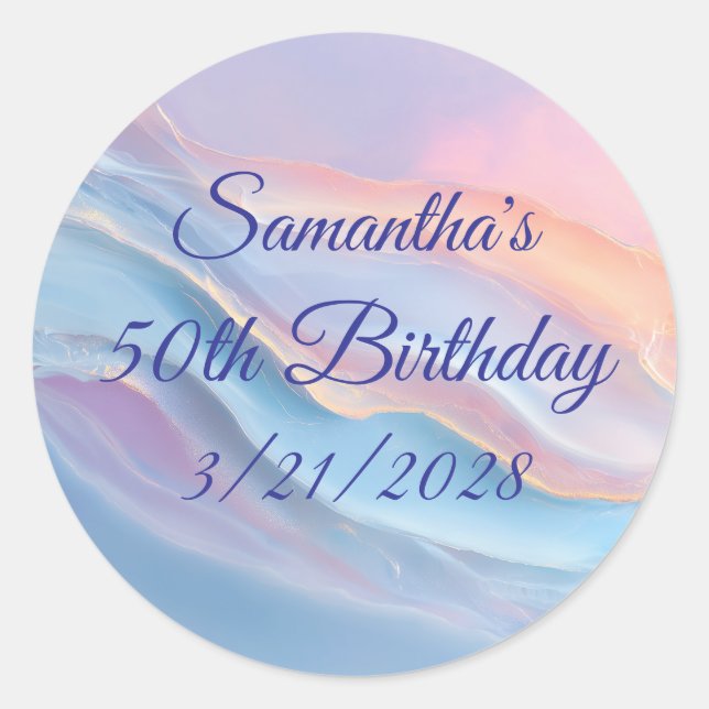 Opalescent Gemstone Art 50th Birthday Classic Round Sticker (Front)