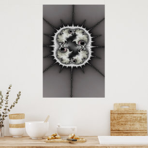 Opalescent Grey and White Fractal Starburst  Poster