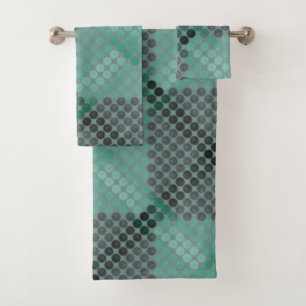 Opaque and green circle or balls, forming squares  bath towel set