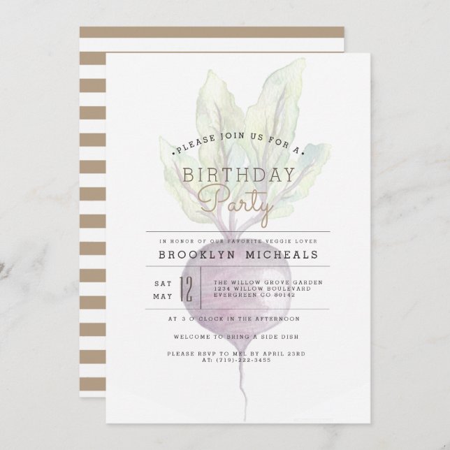 Opaque Beets | Organic Veggie Watercolor Birthday Invitation (Front/Back)