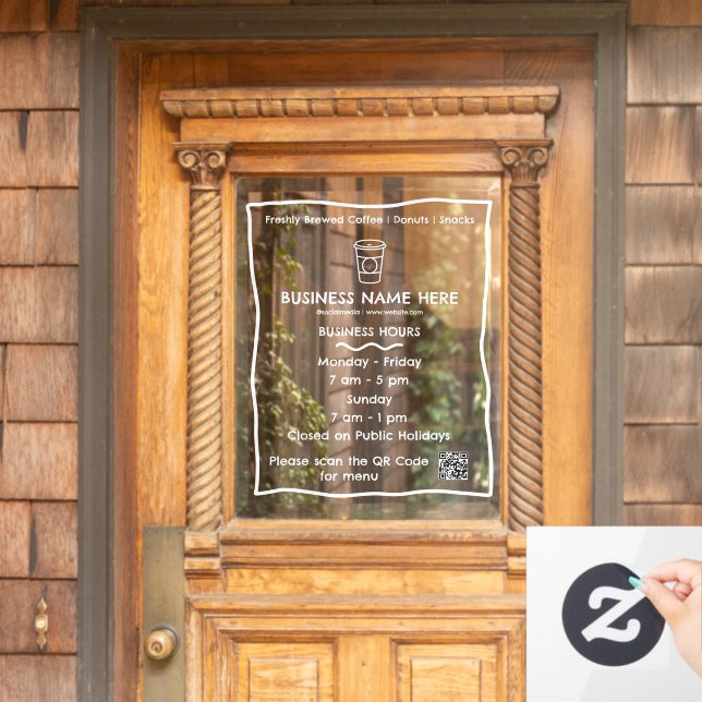 Opaque Café Coffee Shop QR Code Business Hours Window Cling (Home Door)