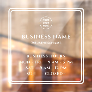 Opaque Minimalist Opening Time With Logo Business Window Cling