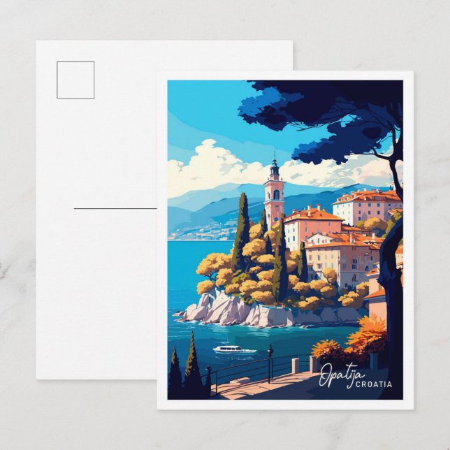 Opatija Croatia Travel Vintage Illustration Postcard (Front/Back)