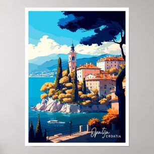 Opatija Croatia Travel Vintage Illustration Poster
