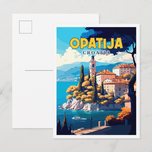 Opatija Croatia vintage travel illustration Postcard (Front/Back)