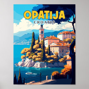 Opatija Croatia vintage travel illustration Poster