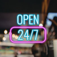 Open 24/7 l Neon Pink Blue Opening Hours 