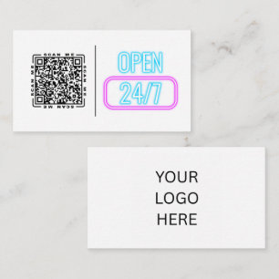 Open 24/7 Neon Customisable QR code And Logo Business Card