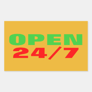 OPEN 24/7 RECTANGULAR STICKER