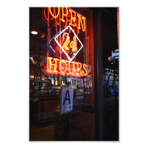Open 24 Hours Neon Diner Sign New York City NYC