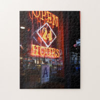 Open 24 Hours Neon Diner Sign New York City NYC