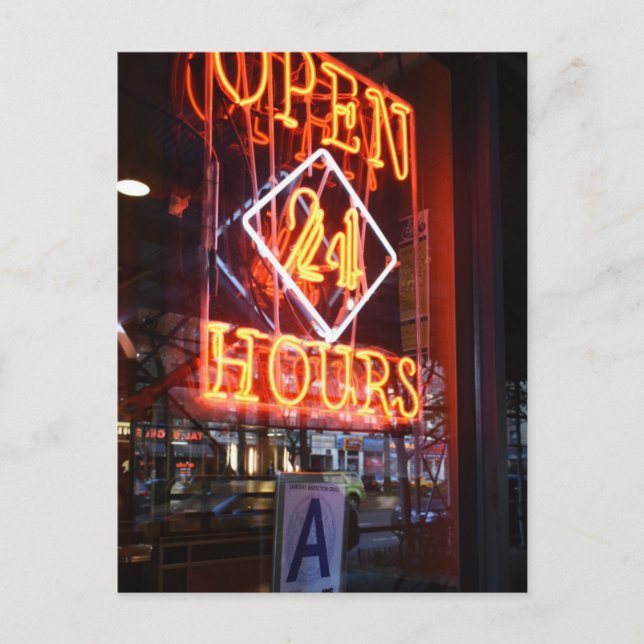 Open 24 Hours Neon Diner Sign New York City NYC Postcard (Front)