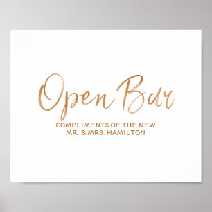 Open Bar 8x10 Stylish Rose Gold Wedding Sign