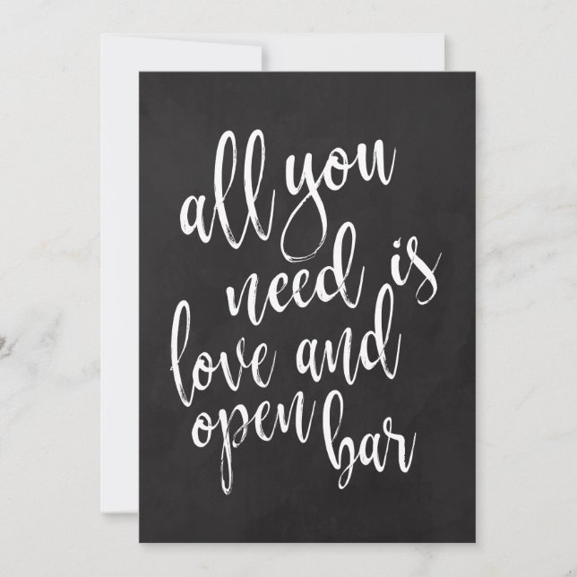 Open bar affordable chalkboard wedding sign invitation (Front)