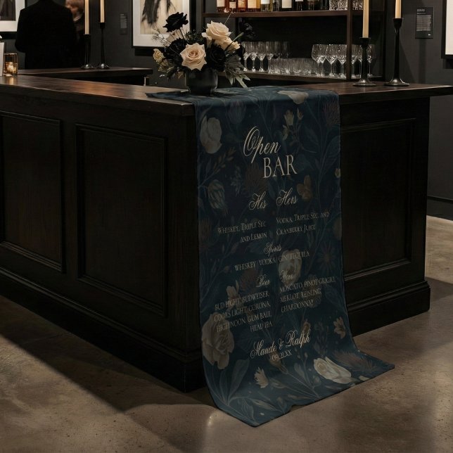 Open Bar and Signature Drink Black Floral Wedding  Tapestry (Give your open bar and added touch of elegance with this Open Bar Tapestry!)