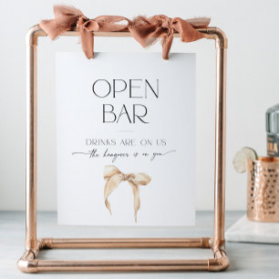 Open Bar Beige Bow Bridal Shower Tying the Knot Pedestal Sign