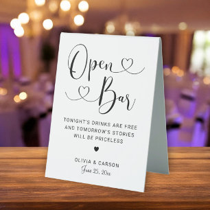 Open Bar Black Heart Script Wedding Sign