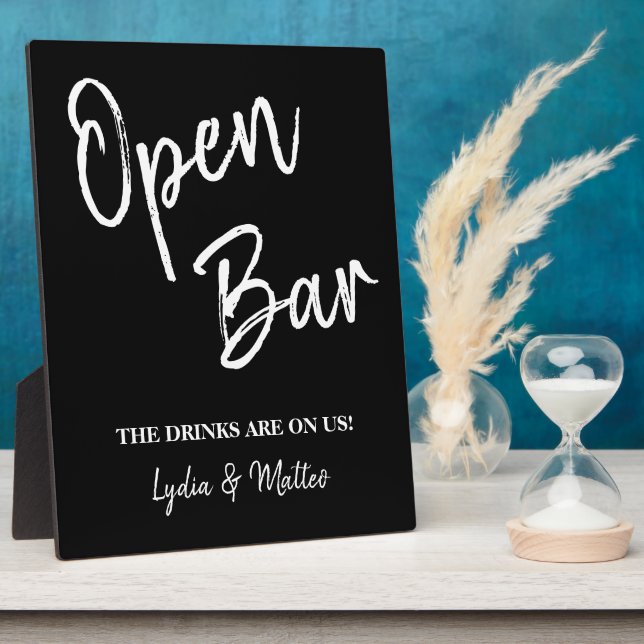 Open bar Black wedding sign tabletop Plaque (Side)