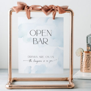 Open Bar Bridal Shower On Cloud Nine Blue Pedestal Sign