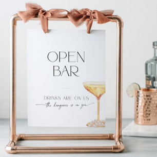 Open Bar Bridal Shower Pearls and Prosecco Neutral Pedestal Sign