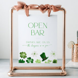 Open Bar Bridal Shower St. Patrick's Day green Pedestal Sign