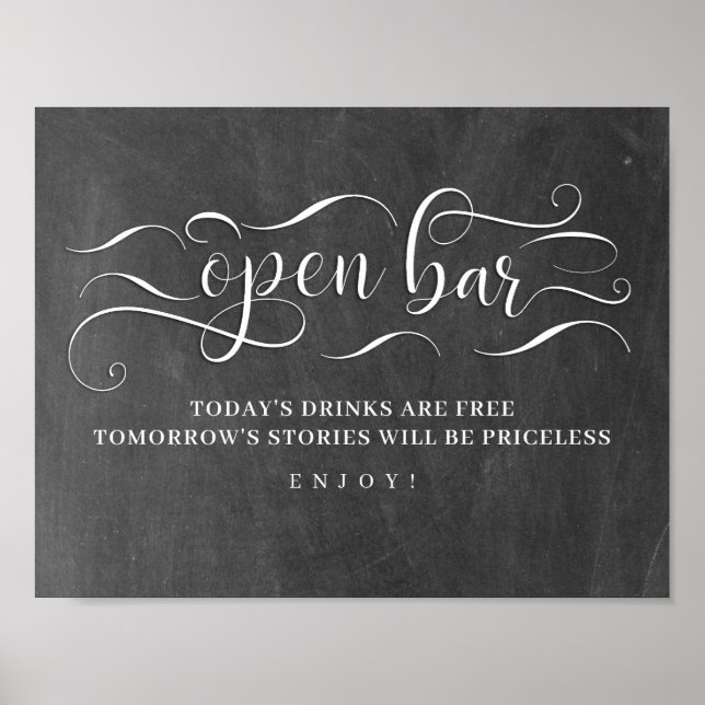 Open Bar Chalkboard Wedding Day Sign (Front)