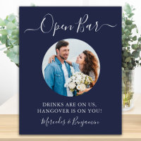 Open Bar Custom Photo Navy Blue Wedding Drinks