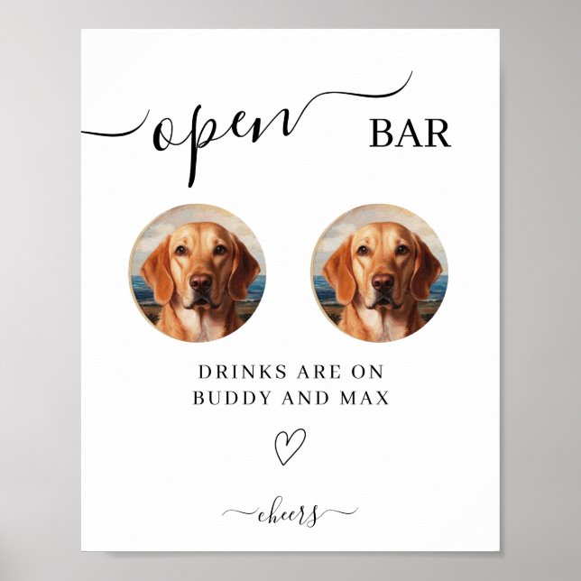Open Bar Dog Sign,Pet Photo Drink Sign for Wedding (Front)