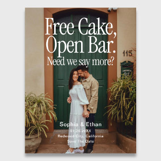 Open Bar Free Cake Photo Retro Save The Date Announcement Postcard