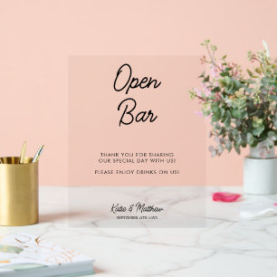 Open Bar Free Drinks Wedding Minimalist Acrylic Sign