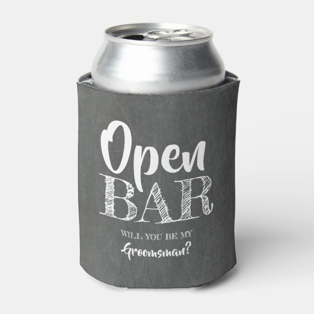Open Bar - Funny Groomsman Proposal Can Cooler (Can Front)