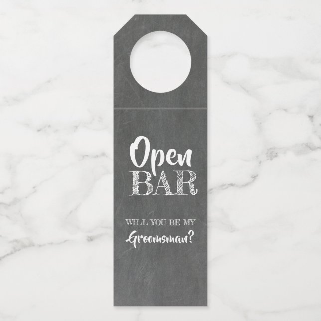Open Bar - Funny Groomsmen Proposal Bottle Tag (Front)