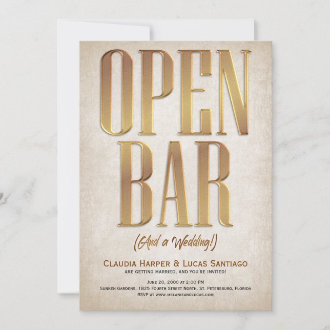 Open Bar Funny Wedding Invitation (Front)